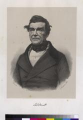 Portrait en buste et de 3/4 d'Edmond Davall. Ses cheveux sont noirs, touffus, avec des mèches dressées de chaque côté, ses sourcils sont épais. Il porte une veste foncée à larges revers avec deux rangées de boutons, une chemise blanche et un foulard fo…
